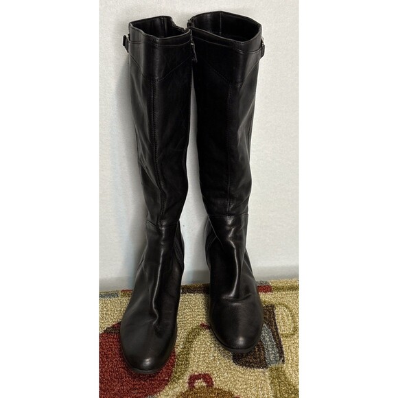 Ladies Black Side Buckle Knee-High Heeled Leather Boots Size 5 - Picture 1 of 5